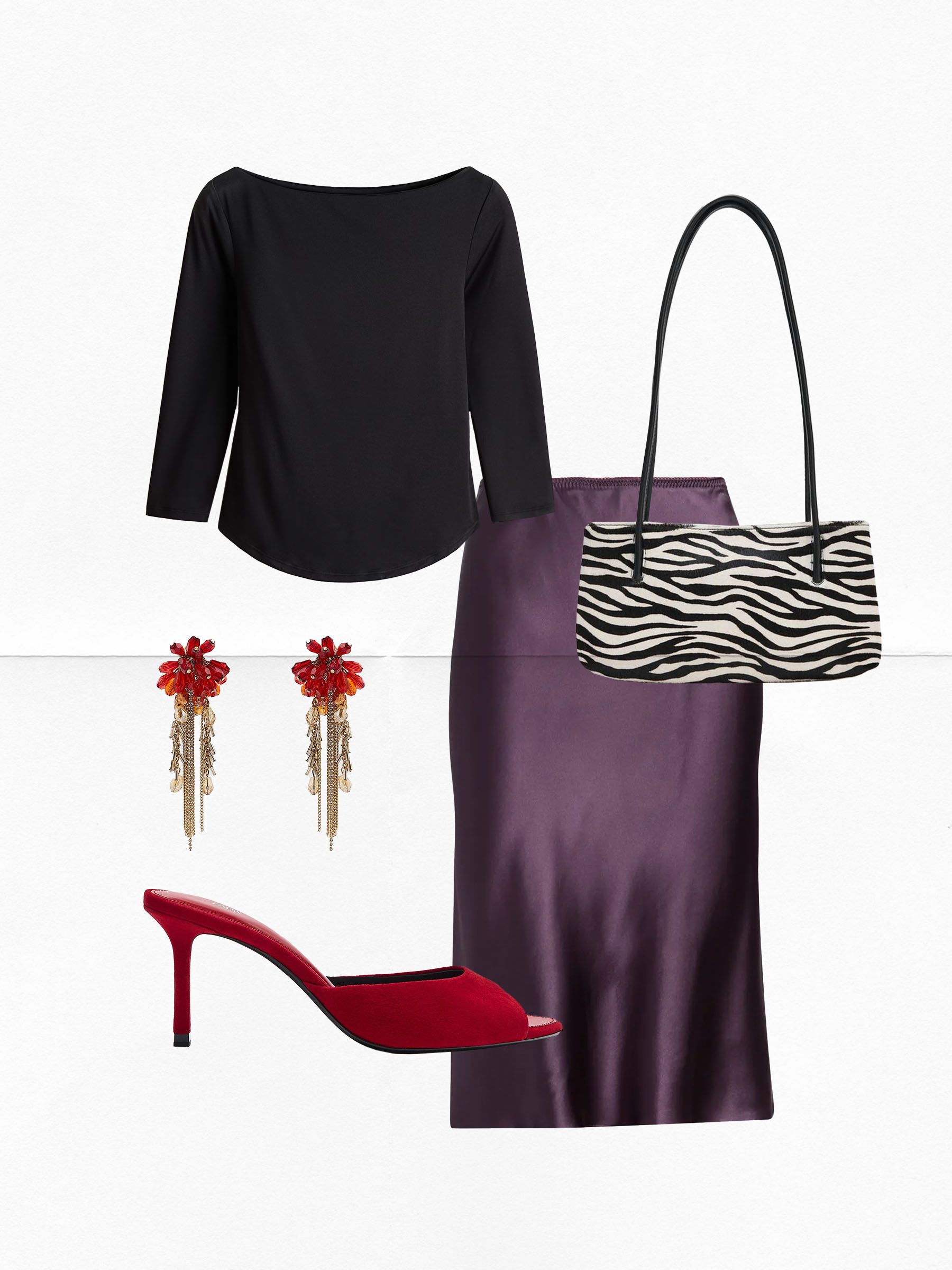 Collage of fashion items creating a fall outfit.