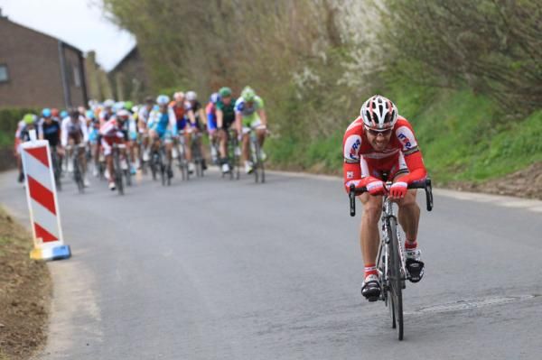 Oscar Freire Gomez (Katusha Team) attacks from the bunch