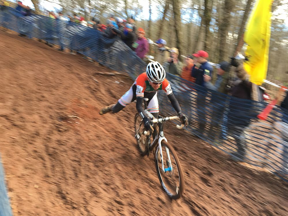 Cade Bickmore slides down from heckle hill