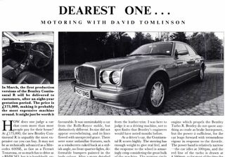 The Bentley Continental in Country Life in 1992 ©Country Life