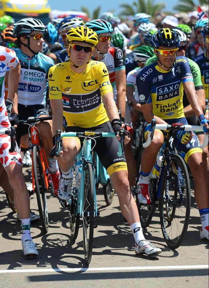 Jan Bakelants (RadioShack) relaxes at the start in the maillot jaune