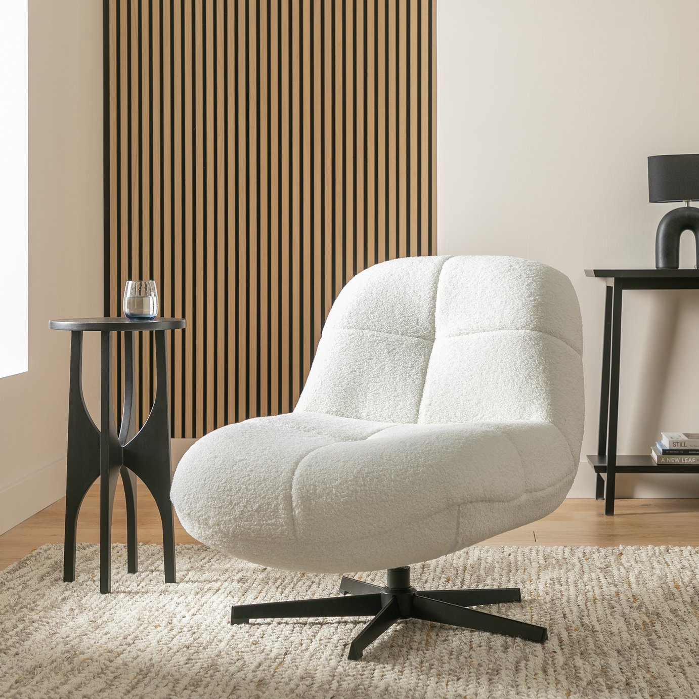 Argos Home Teddy Boucle Swivel Chair - Cream