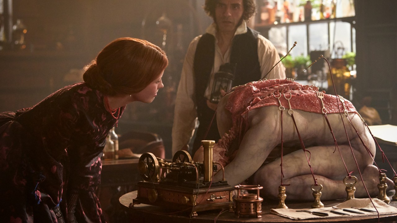 Frankenstein showing off the cadaver.