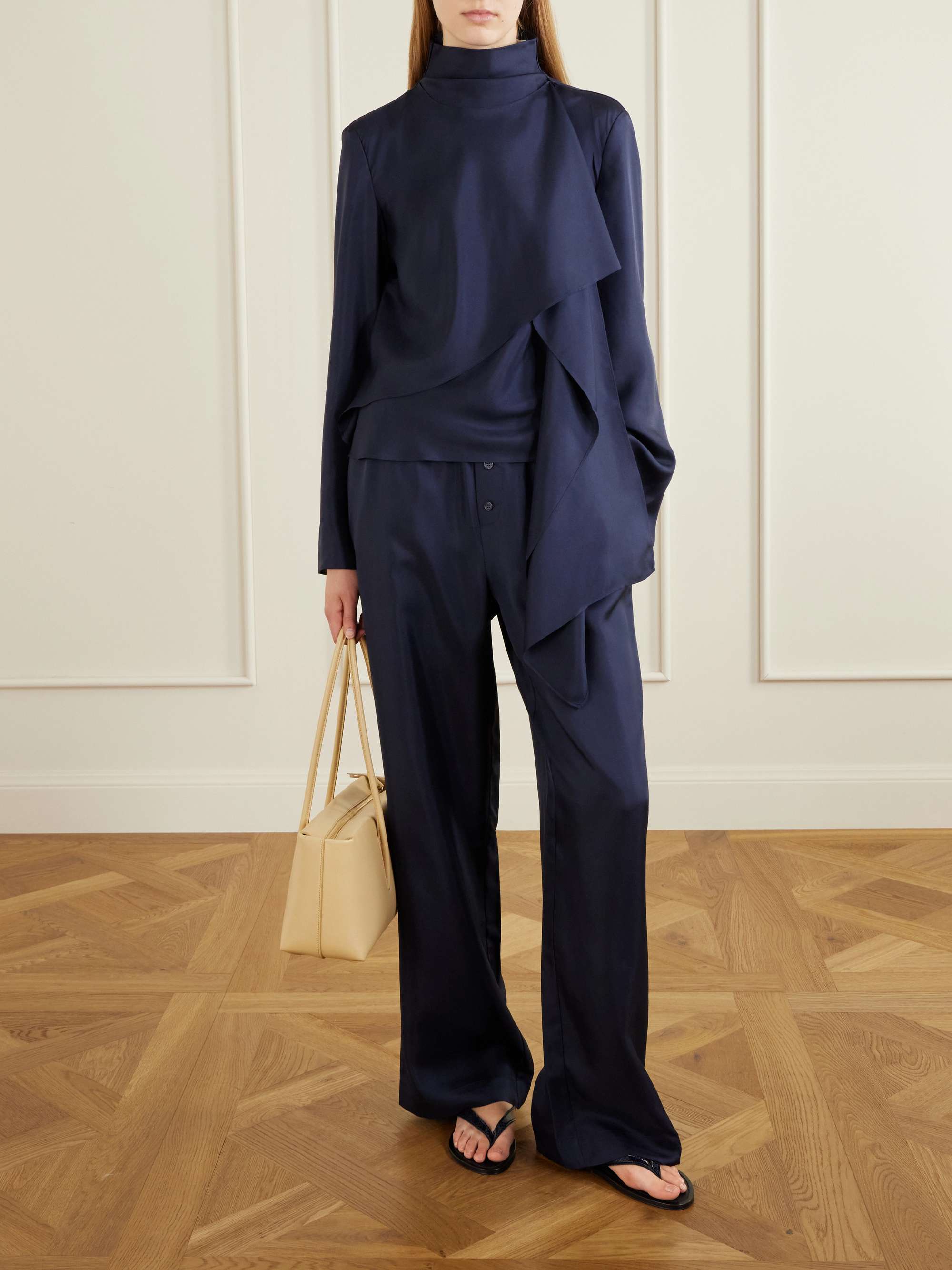 Scarf-Detailed Silk-Satin Blouse