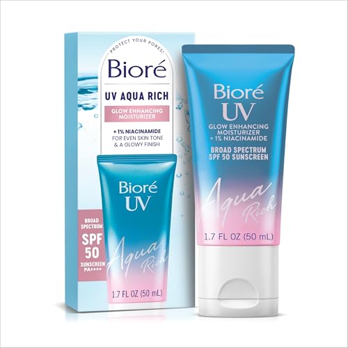 Bior&amp;eacute; Uv Aqua Rich Glow Enhancing Moisturizer With Spf, Daily Moisturizer With Spf 50, 1% Niacinamide Facial Sunscreen, 1.7 Oz