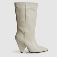 Jax Leather Calf Length Boots in Ivory: £275