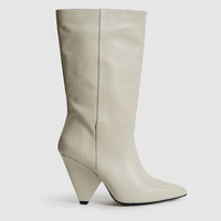 Jax Leather Calf Length Boots in Ivory: £275, £165 | Reiss