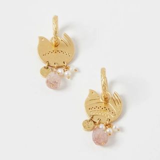 The Tori Quartz & Freshwater Pearl Dove Drop Earrings pictured on a neutral background