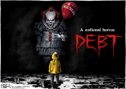 Political cartoon U.S. national debt It movie clown