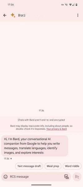 Bard's responses in Messages will come with its sparkle logo beside the timestamp.