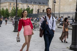 Emily and Alfie in a still from Emily in Paris