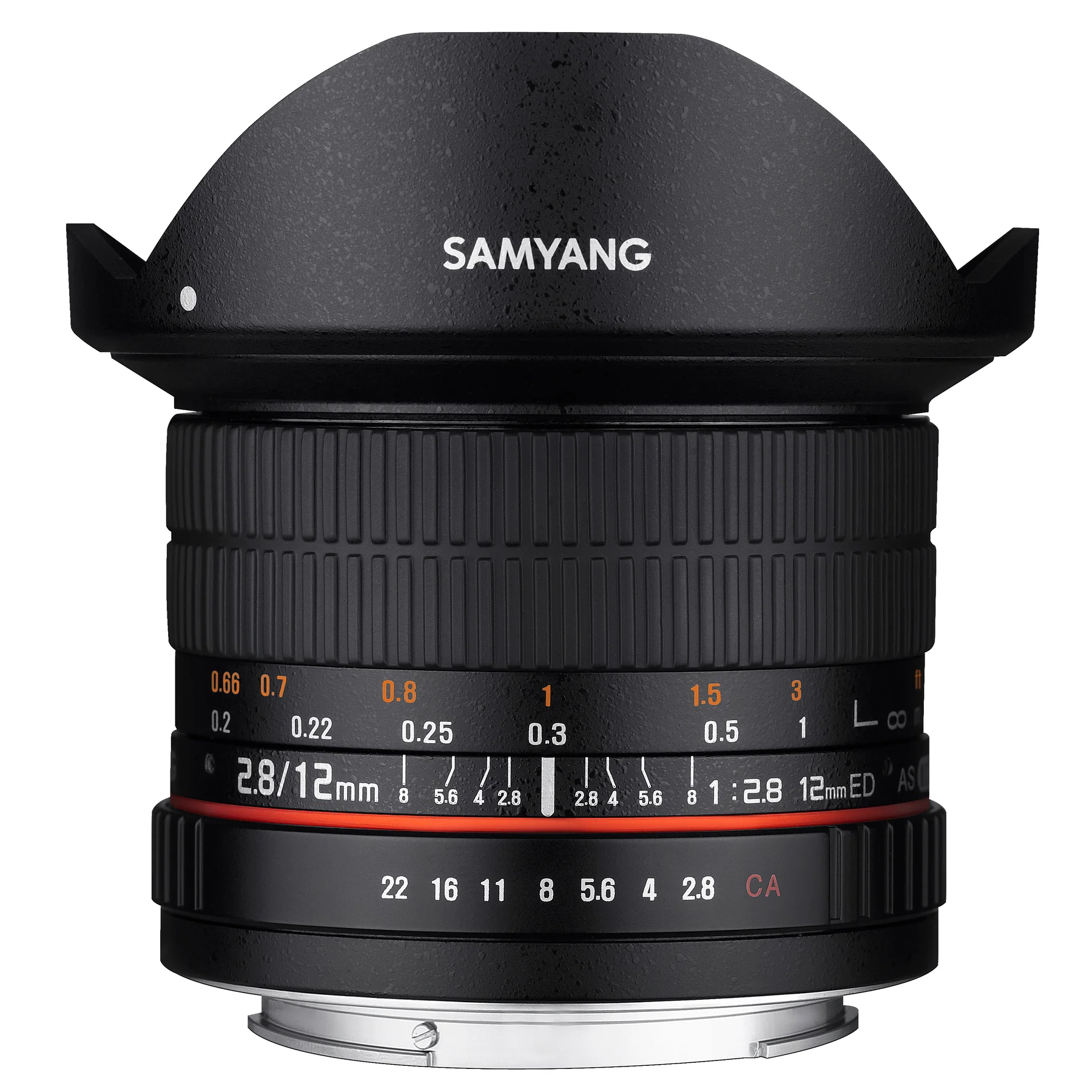 Samyang/Rokinon 12mm f/2.8 ED AS NCS Fish-Eye on a white square