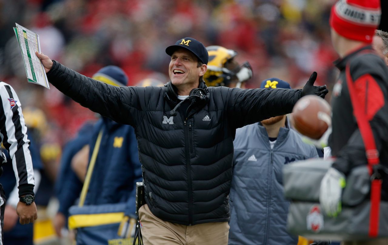 Head coach Jim Harbaugh of the Michigan Wolverines.