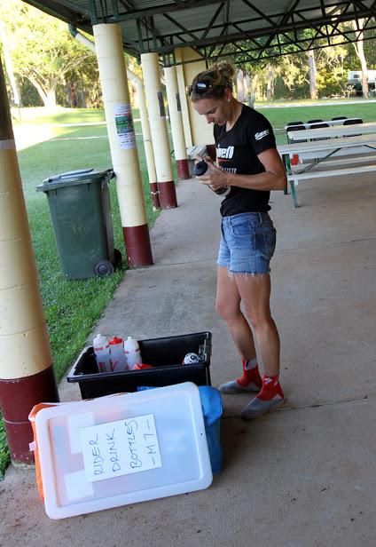 Jenny Fay at the bottle drop before the start