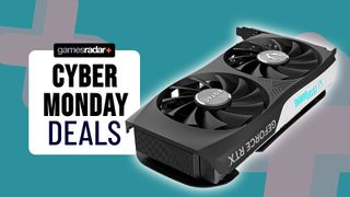 Zotac RTX 4070 GPU with teal backdrop and Cyber Monday Deal badge off to the left