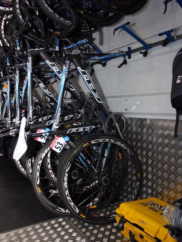 After just 13 minutes on the stand, Tyler Farrar's bike is tuned, adjusted, and ready for another day of work.