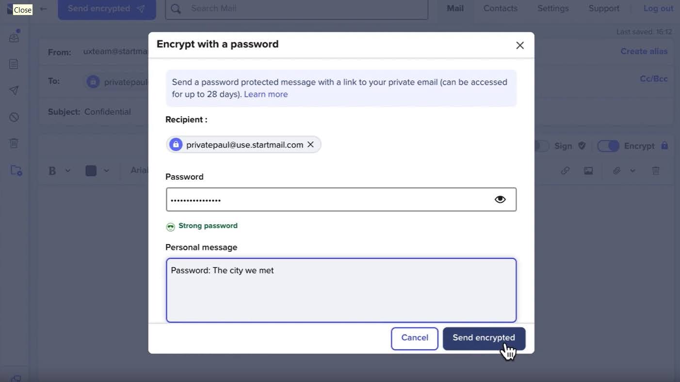 StartMail password protection