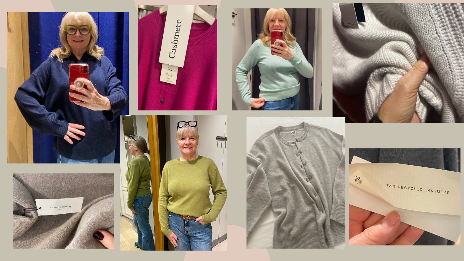 Julie Player testing cashmere jumpers
