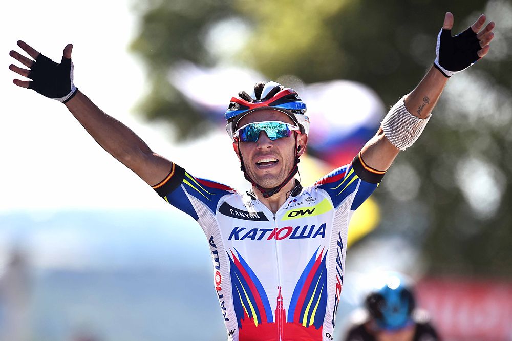 Joaquim Rodriguez (Katusha) wins on the Mur de Huy