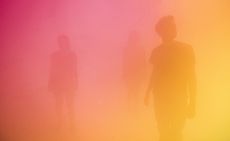 Enveloping rainbow-coloured mist for her new installation, yellowbluepink