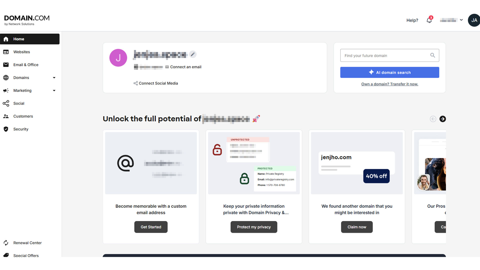 Domain dashboard.