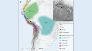 A map of South America showing where the different servants originated.