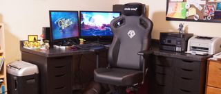 black gaming chair in home office