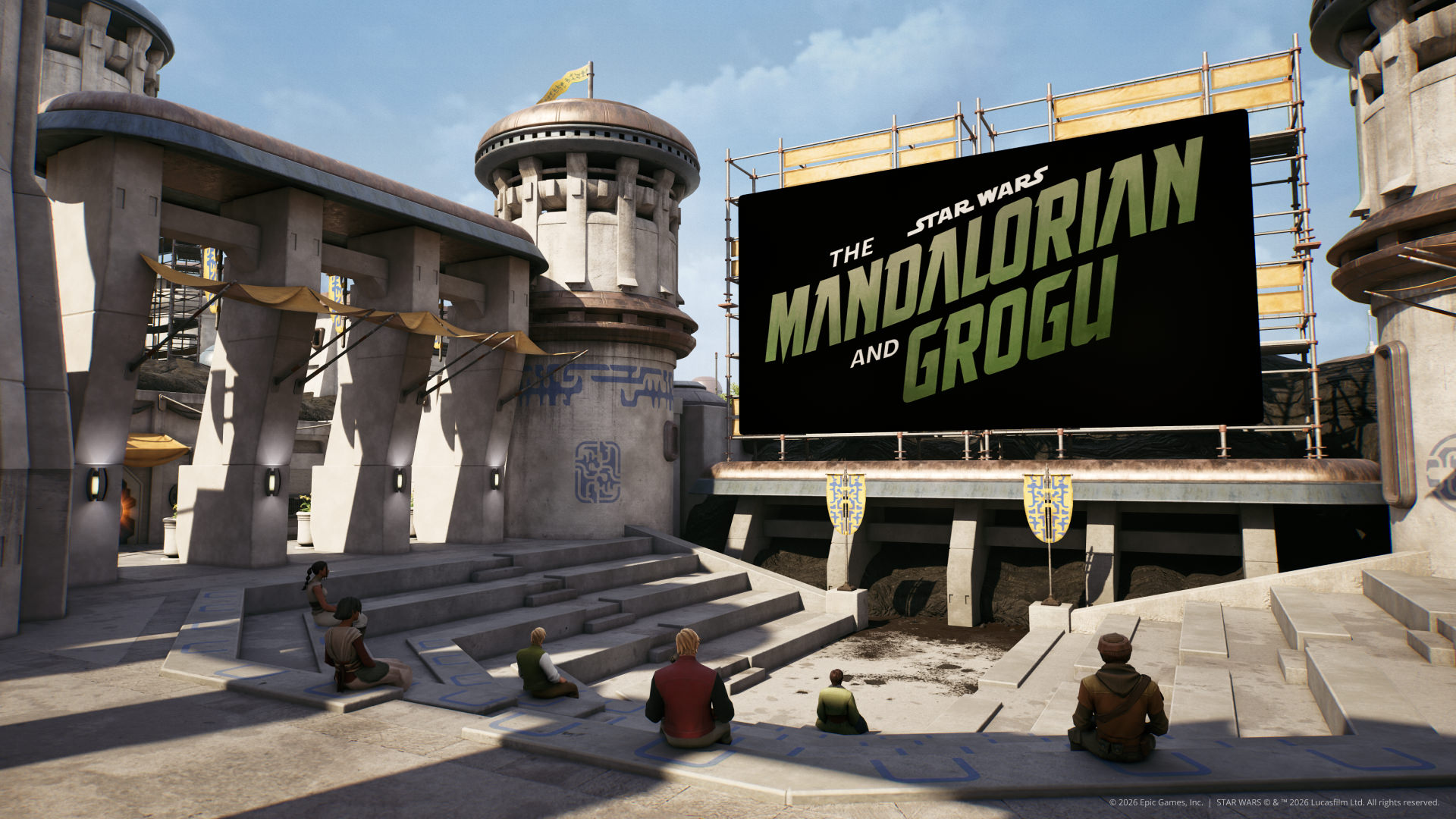 The Mandalorian and Grogu Watch Party Island in Fortnite still showcasing the ampitheater