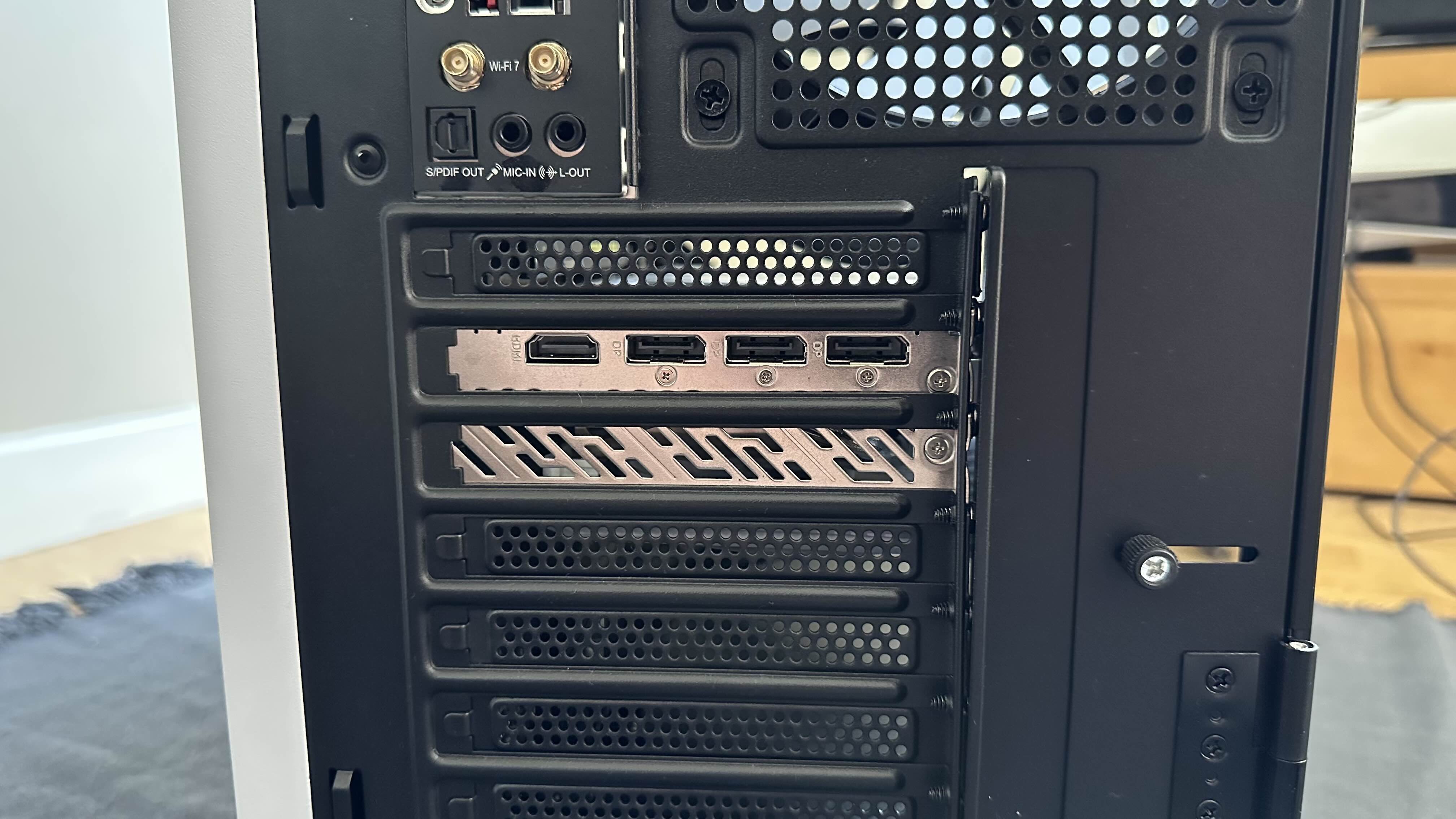A closer look at the graphics card connection ports on the CyberPowerPC Ultra XT3D