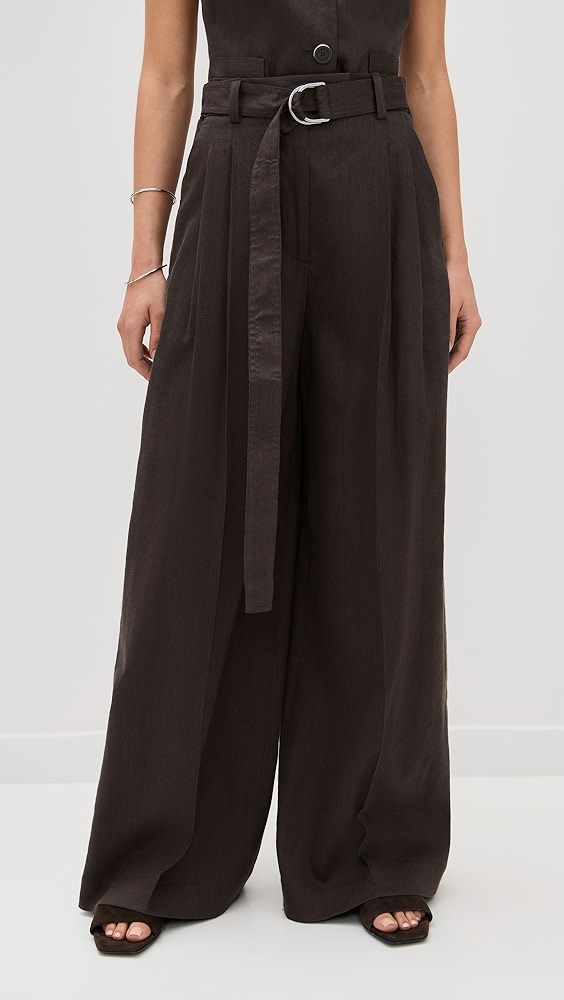 Helmut Lang Wide Double-Pleat Trousers With Belt
