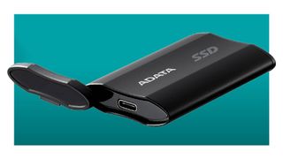 Adata SD810 external SSD on a blue background