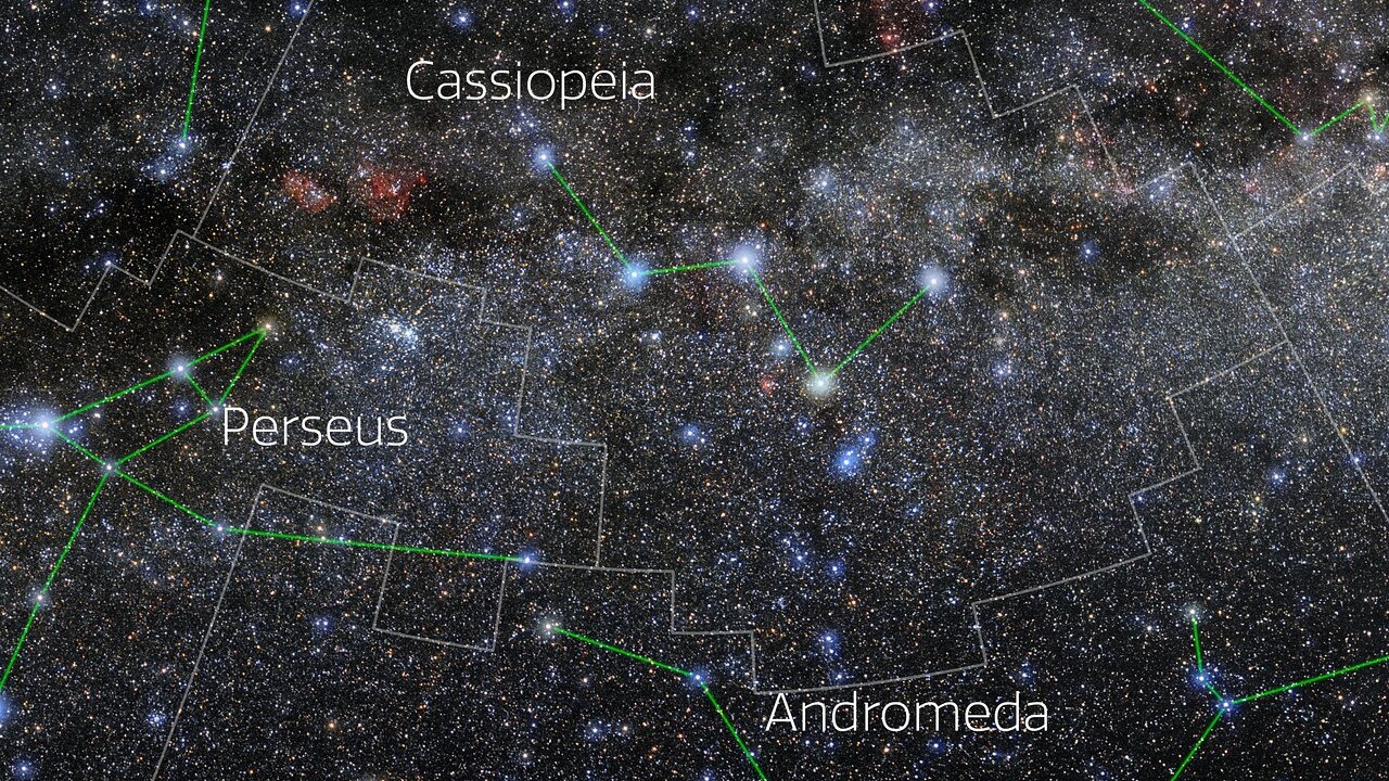 Star map showing the constellations Cassiopeia and Perseus.