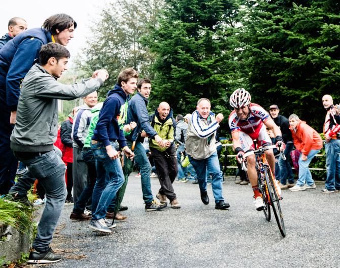 Joaquim Rodriguez launches his Lombardia winning attack on the climb of Villa Vergano for the second straight season.