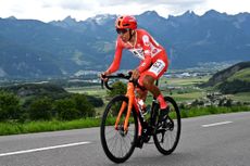 Egan Bernal racing in the stage 8 time trial at the Tour de Suisse