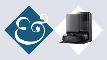 eufy E25 robot vacuum on H&G ampersand and diamond background