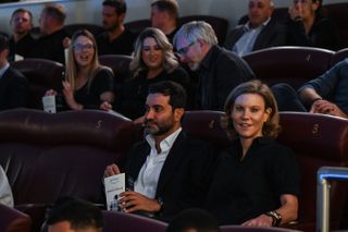 Newcastle United Co-Owner Amanda Staveley and Newcastle United Co-Owner Mehrdad Ghodoussi sit in the cinema seats at The Amazon 'We Are Newcastle United' Premiere at Tyneside Theatre on August 03, 2023 in Newcastle upon Tyne, England