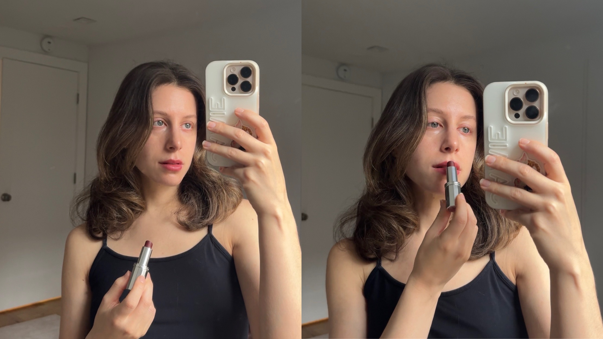 Jamie Schneider testing Celine Beaut&eacute;'s matte lip balm