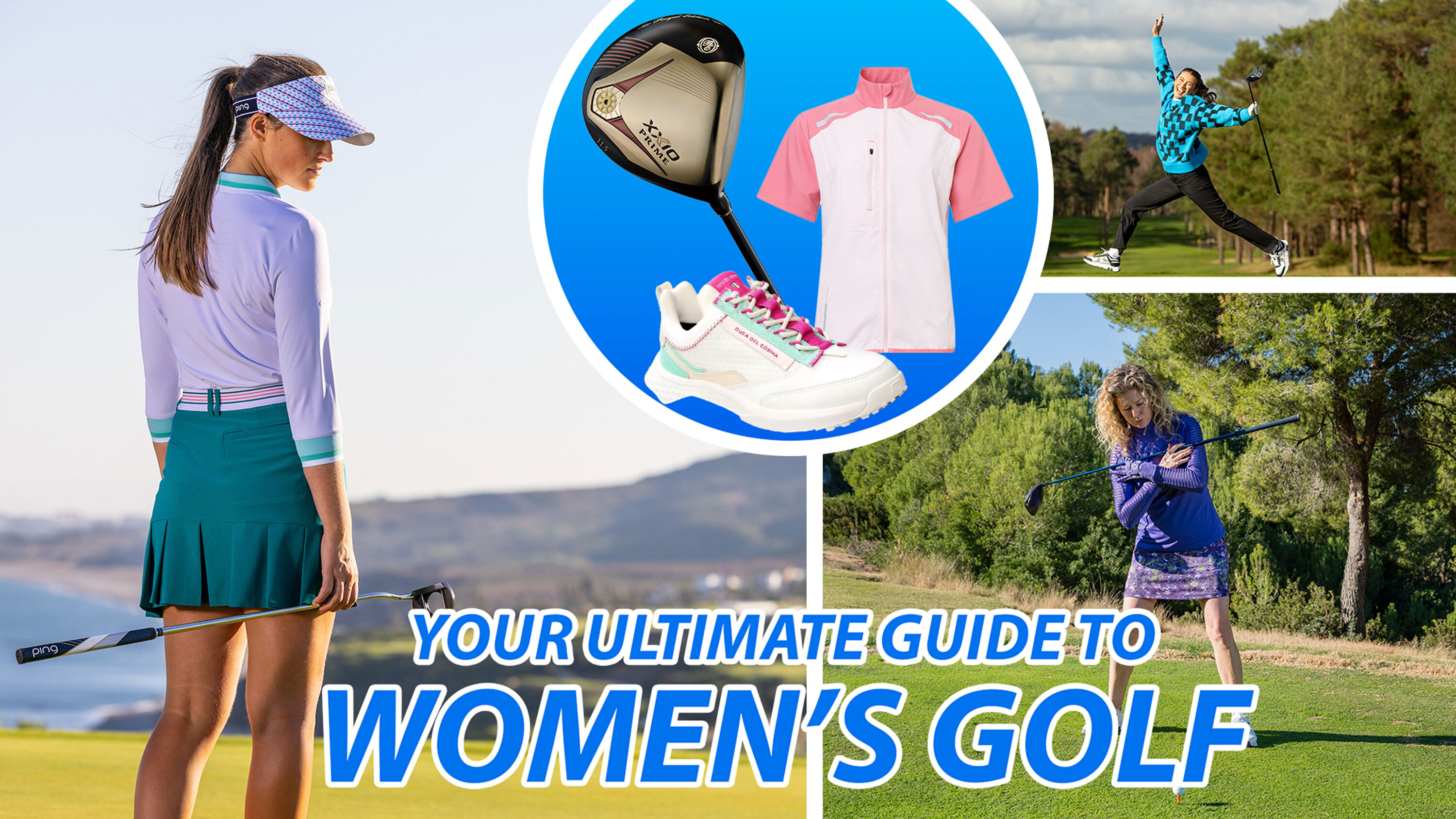 Various images promoting the ultimate guide to women&#039;s golf