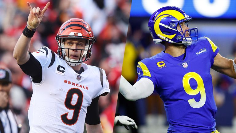 Composition of Joe Burrow and Matthew Stafford, quarterbacks for Bengals and Rams in the Super Bowl LVI