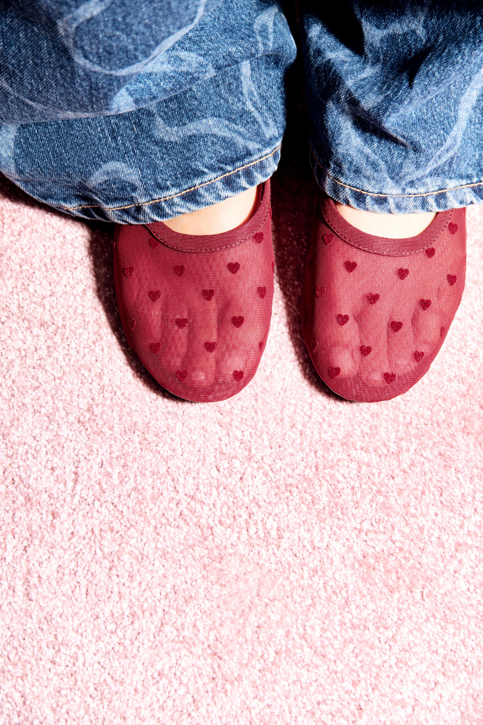 Heart Print Mesh Ballerina Shoes