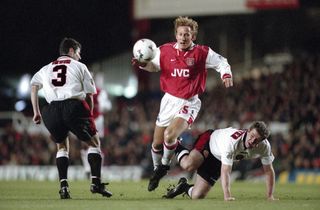 Ray Parlour in action for Arsenal against Manchester United in February 1997.