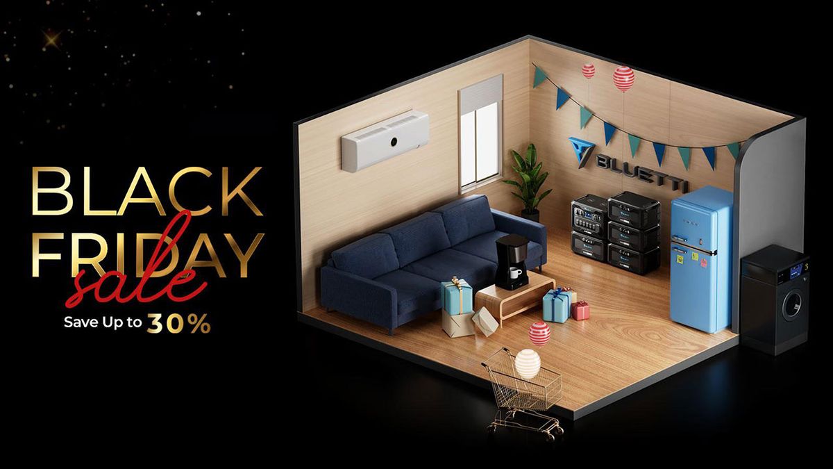 A Black Friday picture showing BLUETTI tech in a home