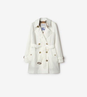 Short Tropical Gabardine Kensington Trench Coat in Cotton White - Women | Burberry&amp;reg; Official
