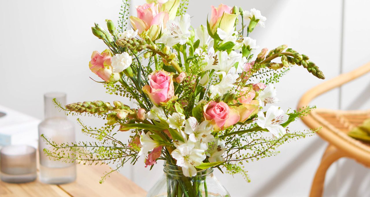 pink pretty flowers in a glass vase