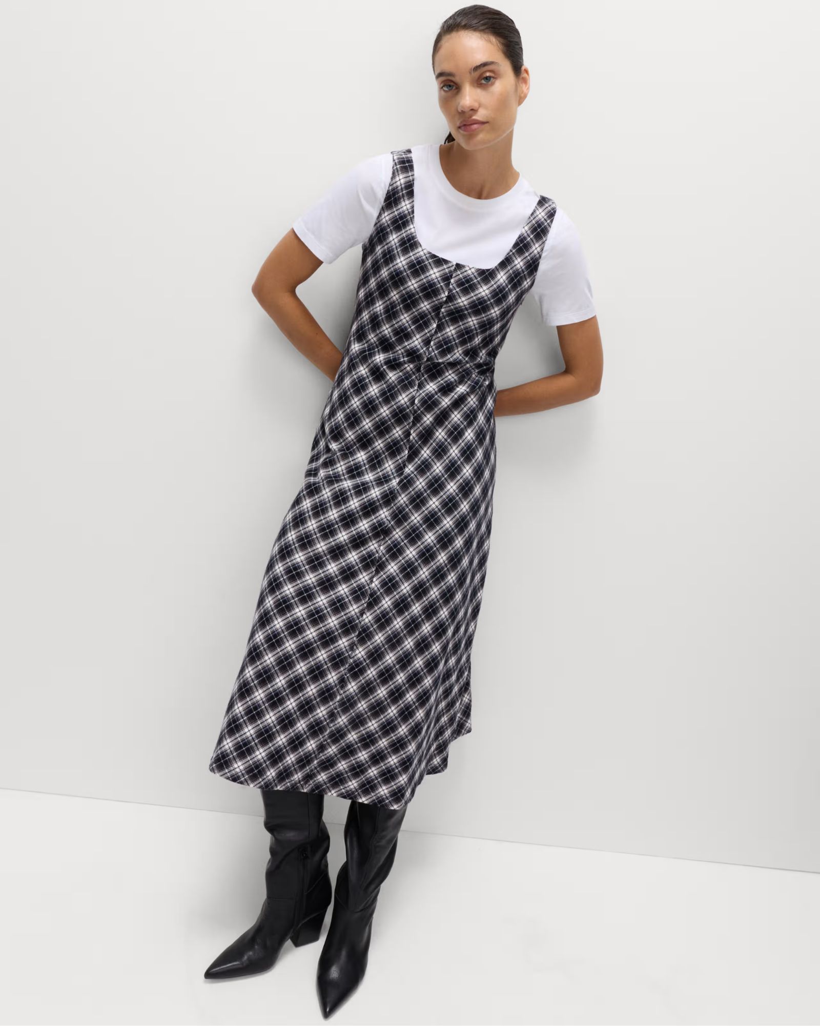 M&amp;amp;S Pure Cotton Checked Midi Cami Dress