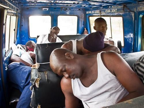 Travelling over a thousand kilometers with little rest, Bruno the mechanic leads the team in a bouncy nap.