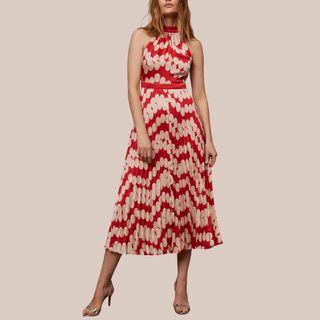 Red Spot Print Pleated Maxi Dress