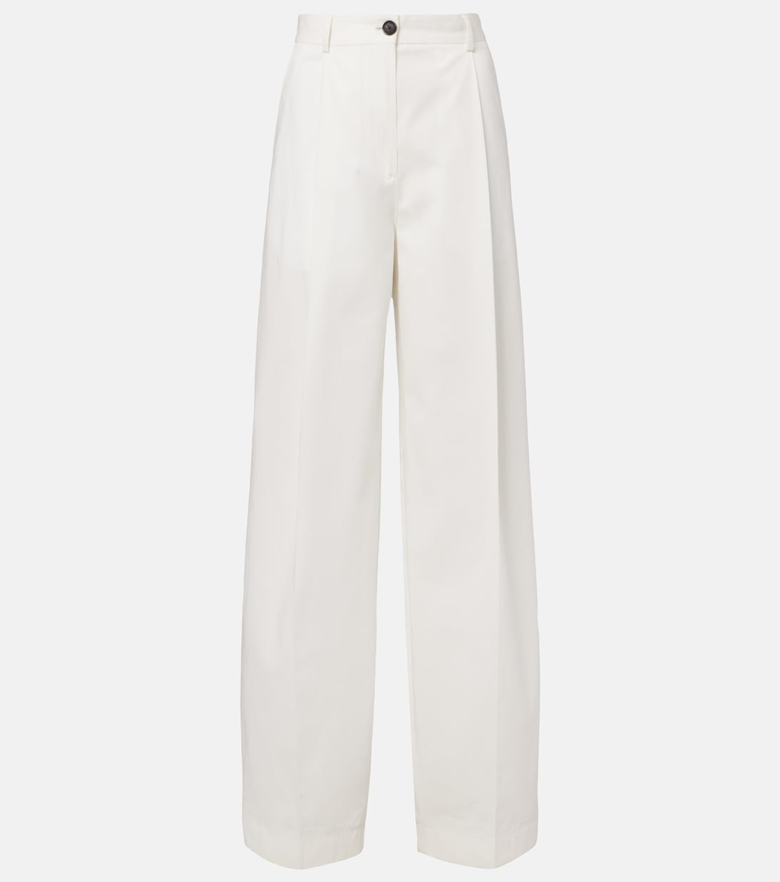Pleated Cotton Wide-Leg Pants