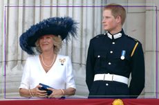 Prince Harry stood on the Buckingham Palace Balcony with Camilla Queen Consort