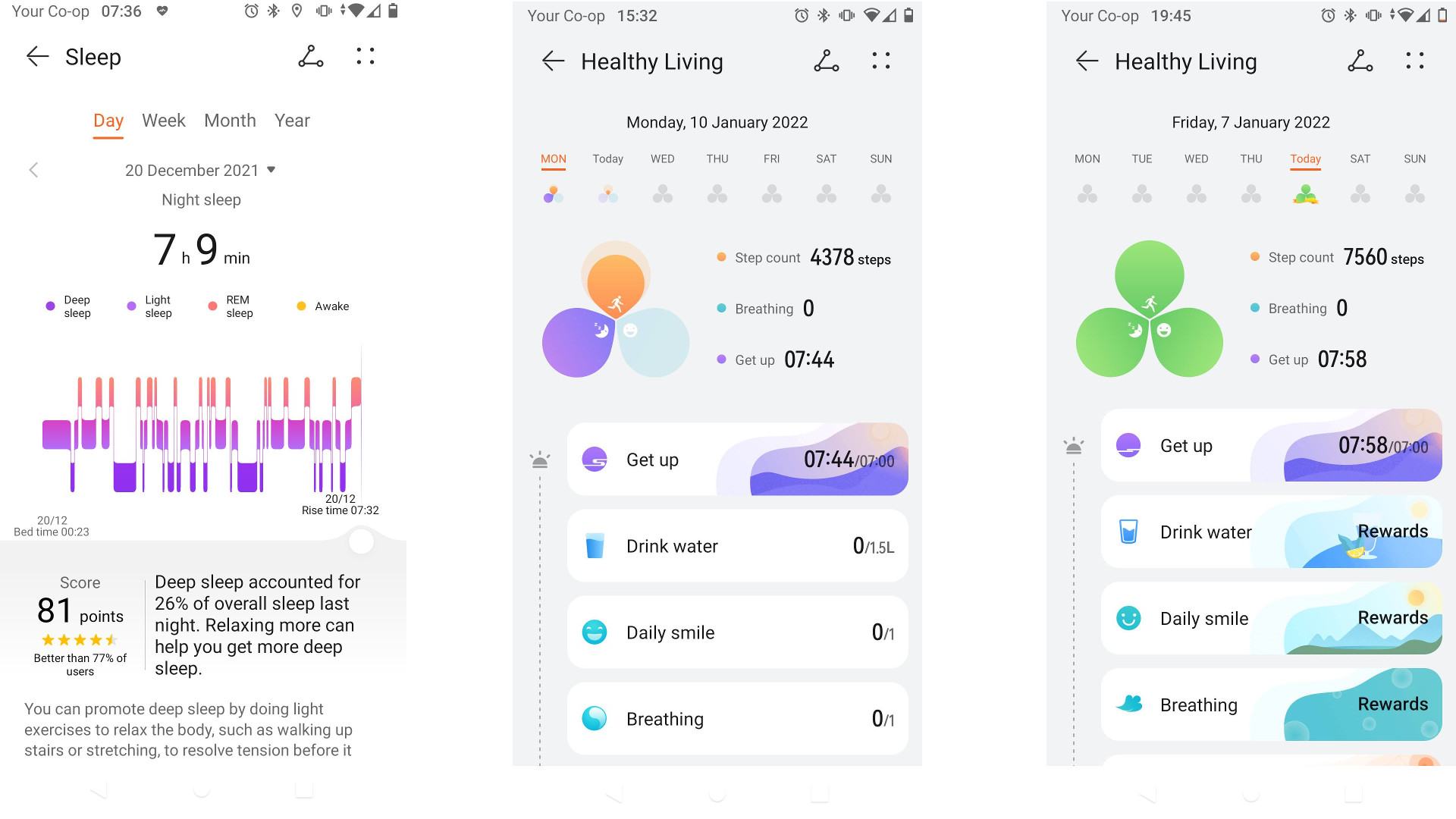 Huawei Health app screengrabs